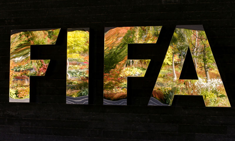 © Reuters. FILE PHOTO: FIFA's logo is seen in front of its headquarters during a meeting of the FIFA executive committee in Zurich