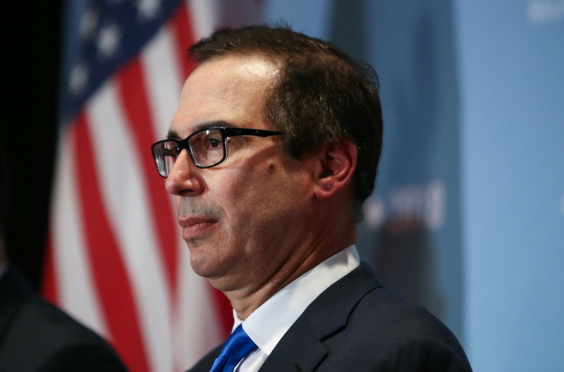 © Reuters. United States Secretary of the Treasury Steven Mnuchin holds a news conference after the G7 Finance Ministers Summit in Whistler