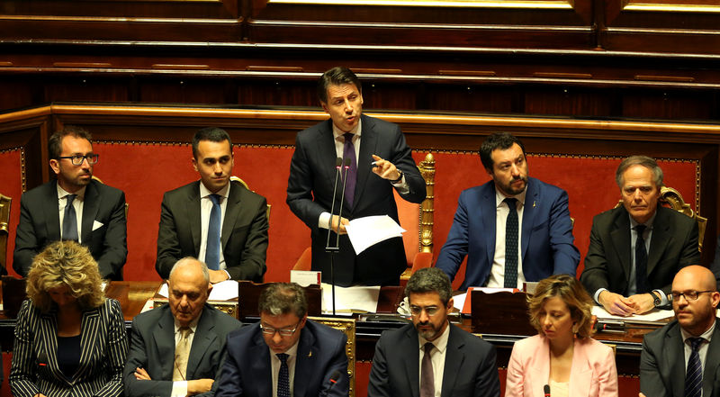 © Reuters. Novo primeiro-ministro da Itália, Giuseppe Conte, durante sessão do Senado em Roma