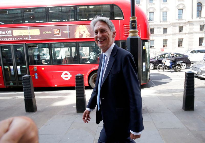 © Reuters. Britain's Chancellor of the Exchequer Philip Hammond walks down Whitehall in Westminster, London