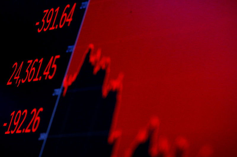 © Reuters. Динамика индекса Dow на экране после закрытия торговой сессии на Нью-Йоркской фондовой бирже