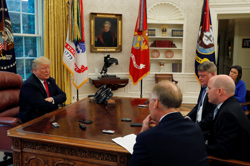 © Reuters. U.S. President Trump answers question during interview with Reuters reporters in Oval Office of White House in Washington