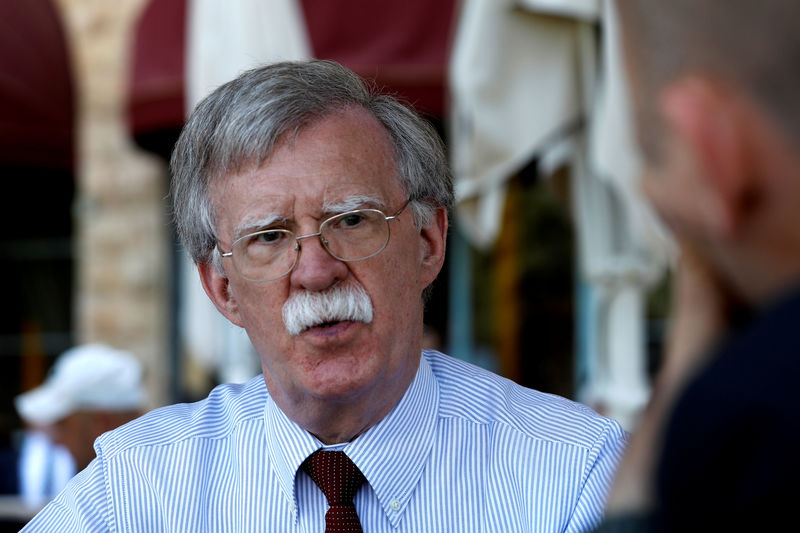 © Reuters. U.S. National Security Advisor John Bolton speaks during an interview with Reuters in Jerusalem