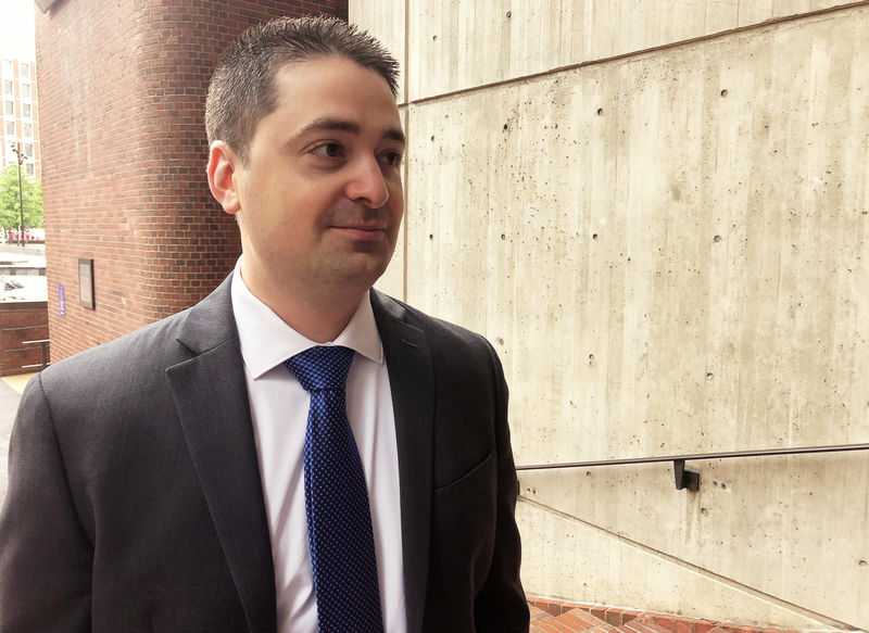 © Reuters. Boston City Councilor Josh Zakim, a candidate in the Democratic primary race for secretary of state of Massachusetts, stands outside Boston City Hall in Boston