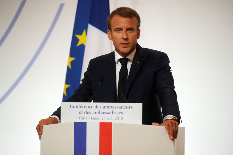 © Reuters. Presidente francês, Emmanuel Macron, durante discurso no Palácio do Eliseu