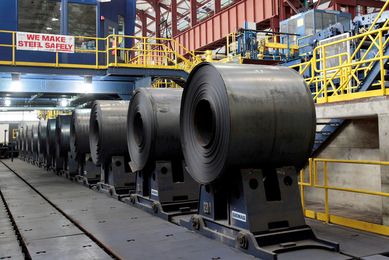 © Reuters. FILE PHOTO: Rolled steel is seen after being treated on the pickle line at the Severstal steel mill in Dearborn Michigan