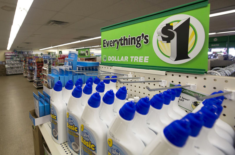 © Reuters. FILE PHOTO: Advertising sign is pictured at a Dollar Tree store in Pasadena
