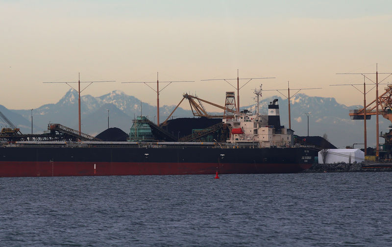 © Reuters. FILE PHOTO - Bulk carriers are filled with coal for export at Roberts Bank Superport in Delta