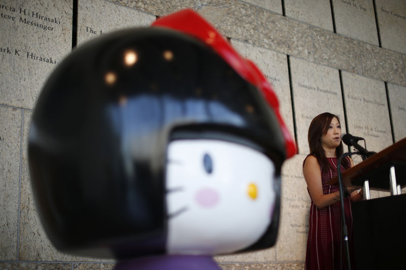 © Reuters. FILE PHOTO:  Janet Hsu, President and COO of Sanrio, which owns the Hello Kitty brand, speaks at the opening of "Hello! Exploring the Supercute World of Hello Kitty" museum exhibit in Los Angeles