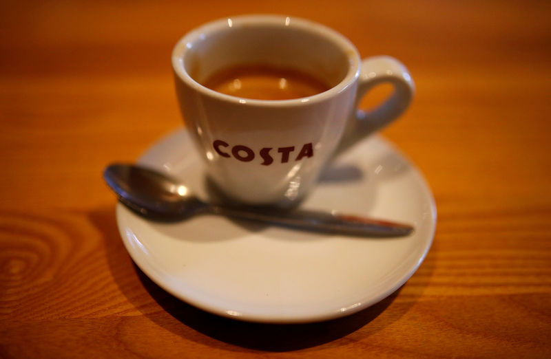 © Reuters. FILE PHOTO: A cup of espresso is pictured on a table at a branch of Costa Coffee near Manchester