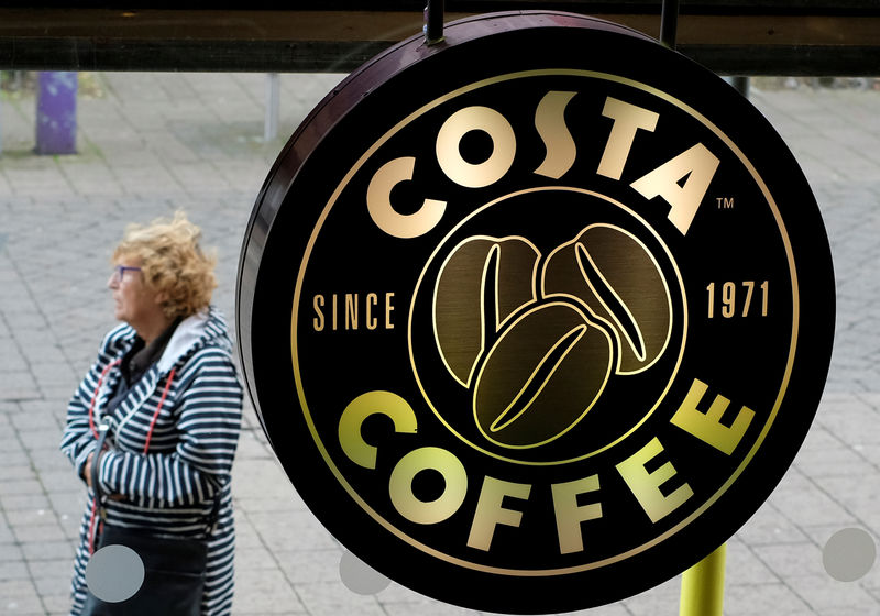© Reuters. FILE PHOTO: A woman walks past a Costa Coffee in Loughborough