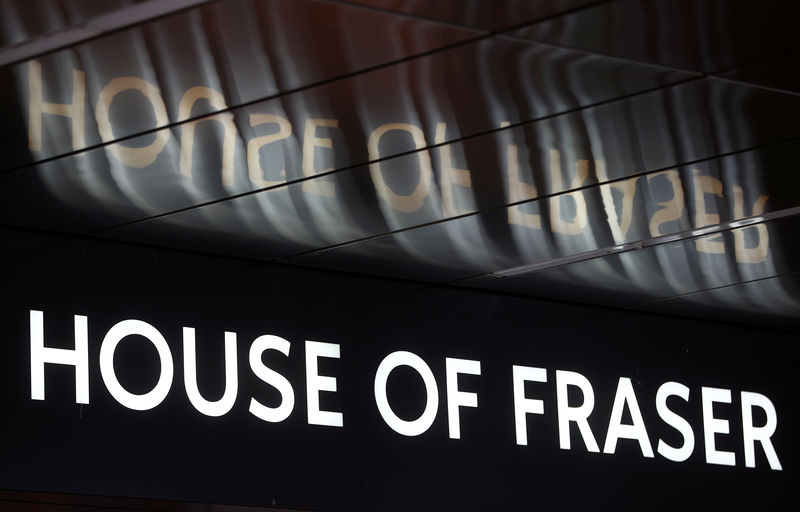 © Reuters. FILE PHOTO: A branded sign is seen outside a House of Fraser store in Bristol