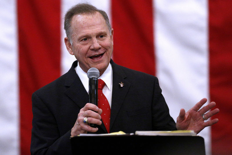 © Reuters. FILE PHOTO: Republican candidate for U.S. Senate Judge Roy Moore speaks during a campaign rally in Midland City