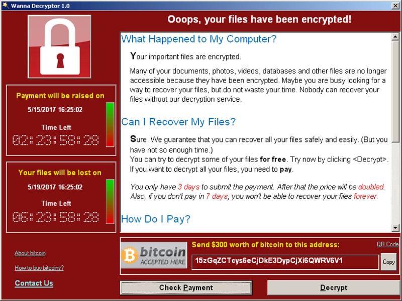 © Reuters. Screenshot de computador infectado pelo vírus WannaCry