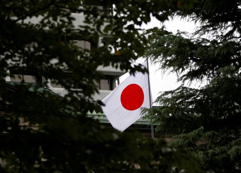 © Reuters. Bandeira japonesa é vista em frente ao Banco Central do Japão, em Tóquio