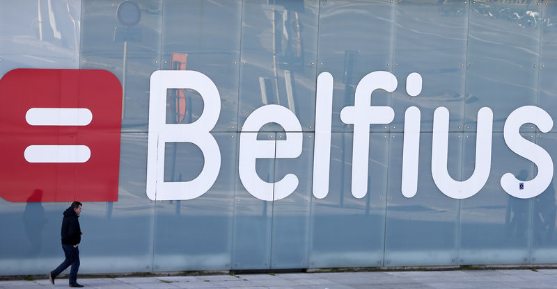 © Reuters. The logo of Belgian state-owned bank Belfius is pictured at the company's headquarters in Brussels