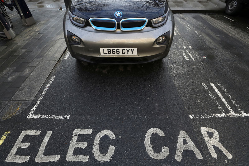 © Reuters. A car is parked at a charging point for electric vehicles in London