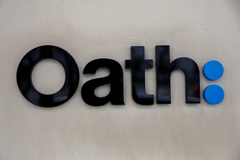 © Reuters. The logo for Verizon's Oath: is seen outside the company's offices in New York