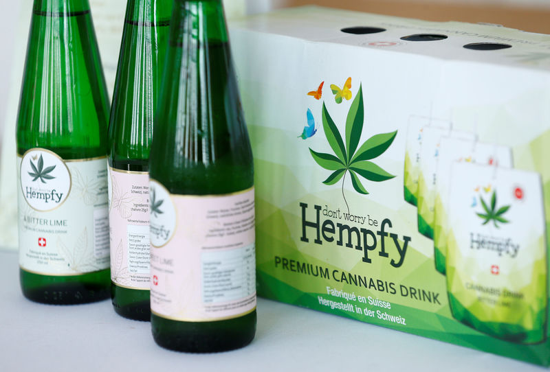 © Reuters. Cannabis drinks of Swiss Hempfy company is pictured during the Cannabis Business Europe 2018 congress in Frankfurt