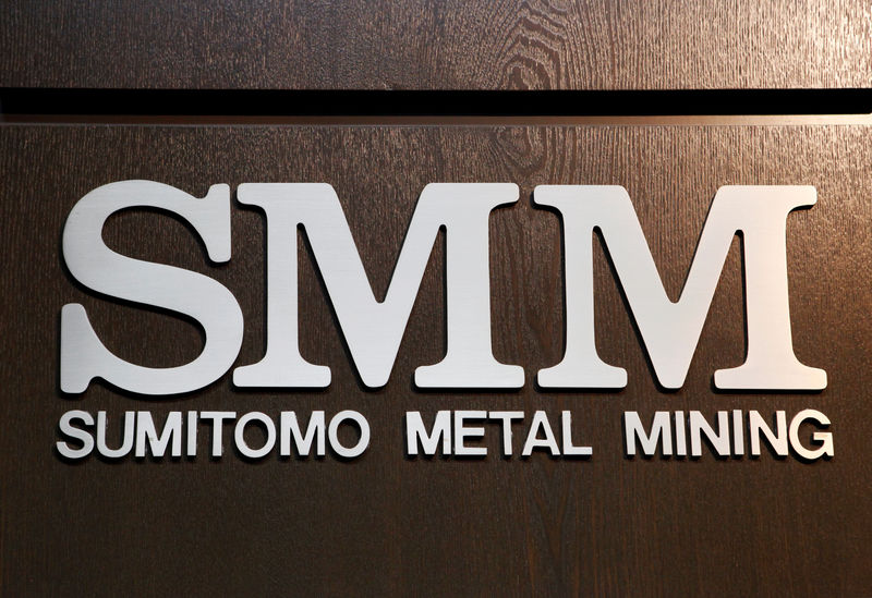 © Reuters. Logo of Sumitomo Metal Mining Co is pictured at the company's headquarters in Tokyo