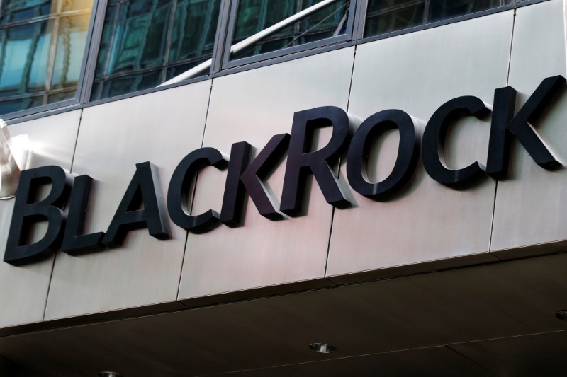 © Reuters. The BlackRock logo is seen outside of its offices in New York