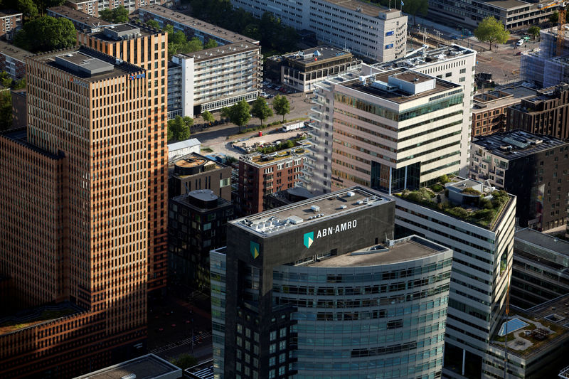 © Reuters. FILE PHOTO: ABN AMRO bank is seen amongst other buildings in this aerial shot of the Zuidas area in Amsterdam