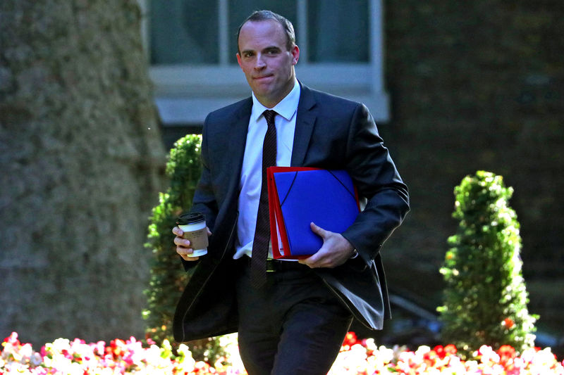 © Reuters. Britain's Secretary of State for Exiting the European Union Dominic Raab arrives at Downing Street in London