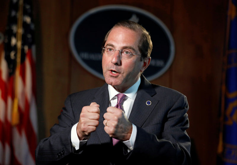 © Reuters. U.S. Health and Human Services Secretary Alex Azar speaks during an interview with Reuters in Washington