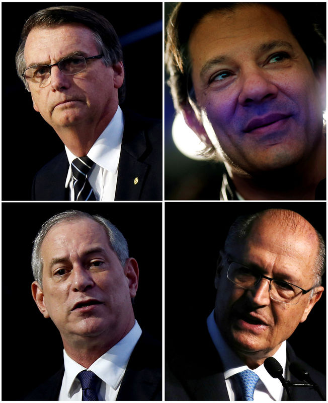 © Reuters. A combination picture shows presidential candidates Jair Bolsonaro and Fernando Haddad, Ciro Gomes and Geraldo Alckmin respectively, from Reuters files