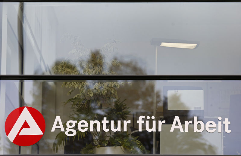 © Reuters. The logo German National Agency for Employment (Agentur fur Arbeit) is seen at the joint German-French job center office in Kehl, Germany