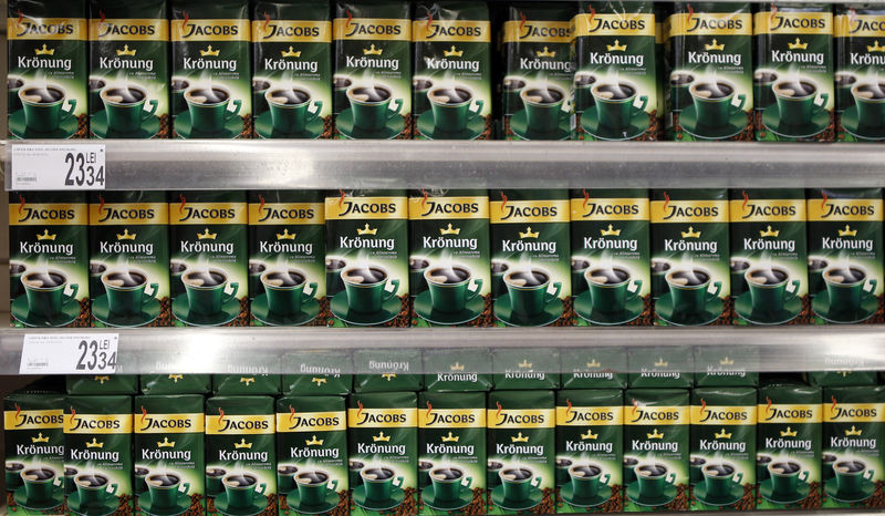 © Reuters. Jacobs coffee packages are displayed to be sold in a supermarket in Bucharest