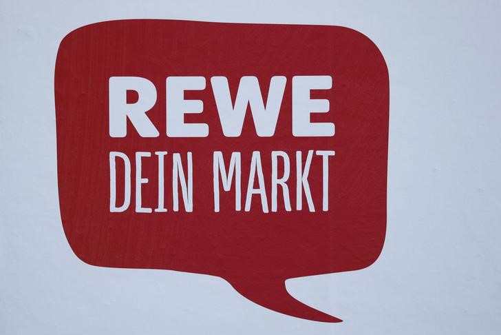© Reuters. A sign reading 'Rewe Your Market' is pictured in a German supermarket Rewe in Hanau