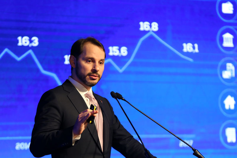 © Reuters. Turkish Treasury and Finance Minister Albayrak speaks during a presentation to announce medium-term economic programme in Istanbul