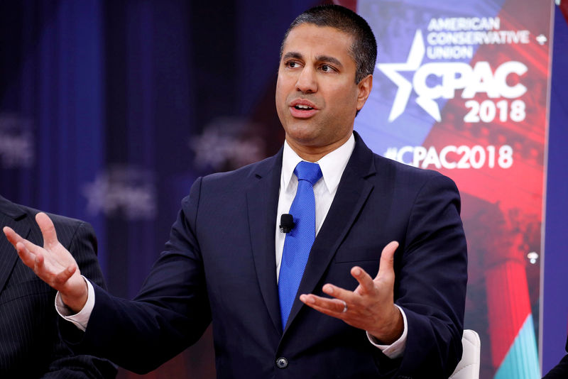 © Reuters. FILE PHOTO: Chairman of the Federal Communications Commission Ajit Pai speaks at the Conservative Political Action Conference (CPAC) at National Harbor, Maryland