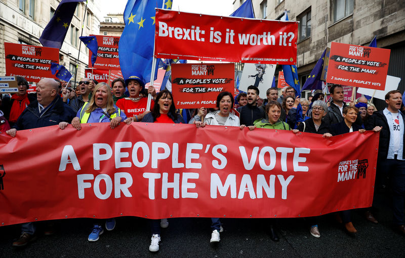 © Reuters. Anti-Brexit supporters demonstrate in the centre of the city, as it hosts the annual Labour Party Conference, in Liverpool
