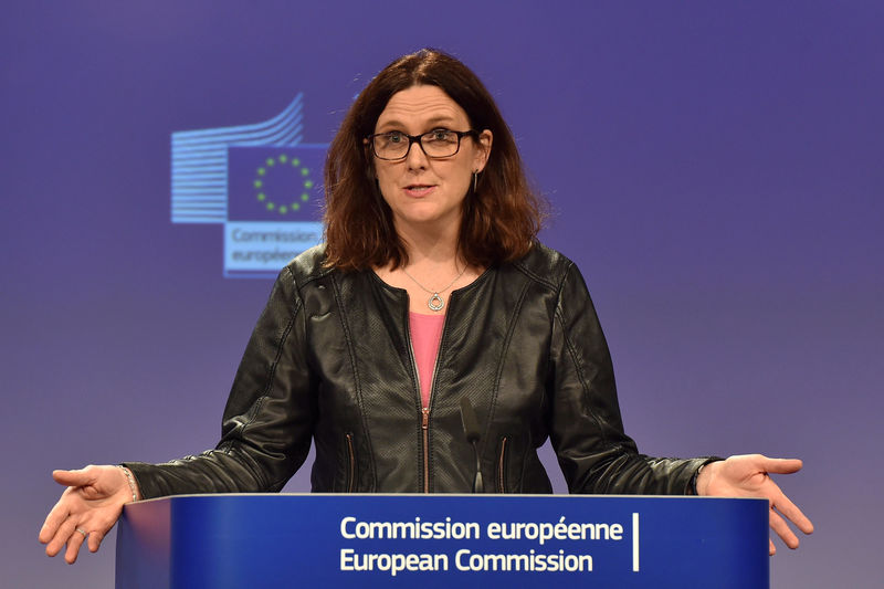 © Reuters. FILE PHOTO: EU Commissioner Malmstrom holds news conference  in Brussels