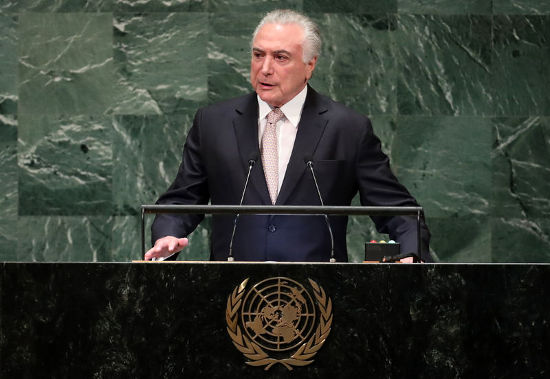 © Reuters. Presidente Michel Temer discursa na Assembleia Geral da ONU nesta terça-feira, em Nova York