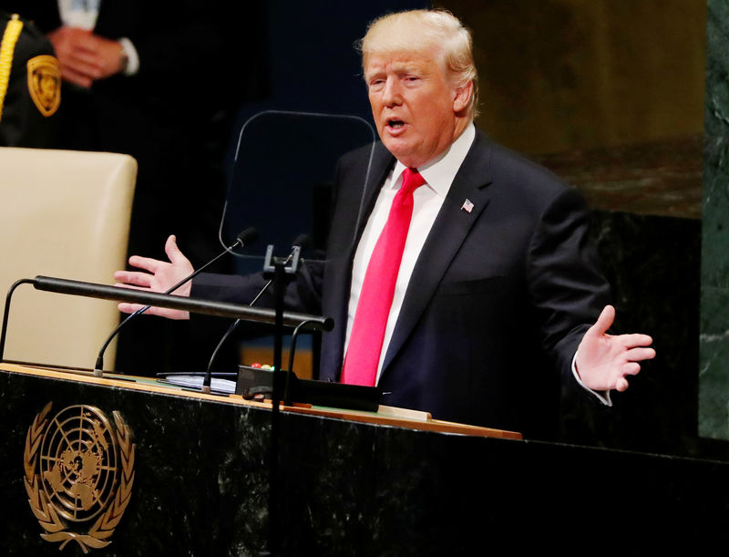 © Reuters. U.S. President Trump addresses the 73rd session of the United Nations General Assembly at U.N. headquarters in New York