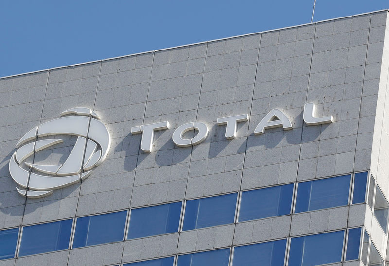 © Reuters. FILE PHOTO: The logo of French oil giant Total is pictured on the facade of a building in Paris