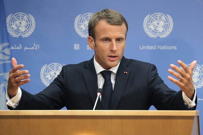 © Reuters. France's President Emmanuel Macron speaks during press conference in New York