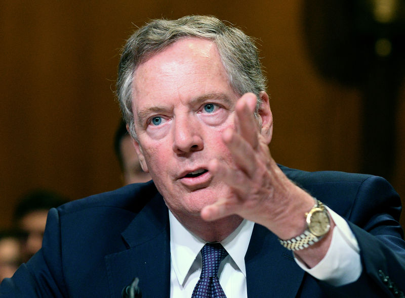 © Reuters. Foto de archivo del jefe de Comercio del Gobierno estadounidense, Robert Lighthizer, en una audiencia frente al Senado en Washington