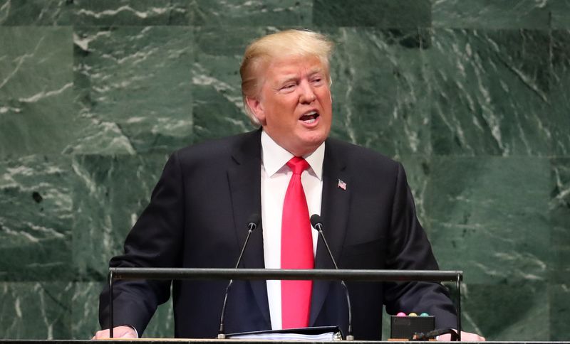 © Reuters. El presidente de Estados Unidos, Donald Trump, en su presentación en la 73 Asamblea General de las Naciones Unidas en Nueva York
