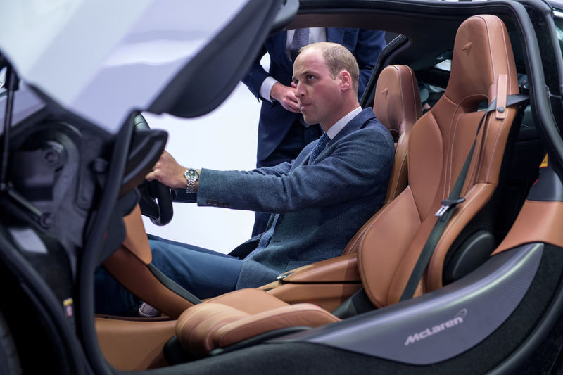 © Reuters. FILE PHOTO: Britain's Prince William visits McLaren Automotive Production Centre in Woking