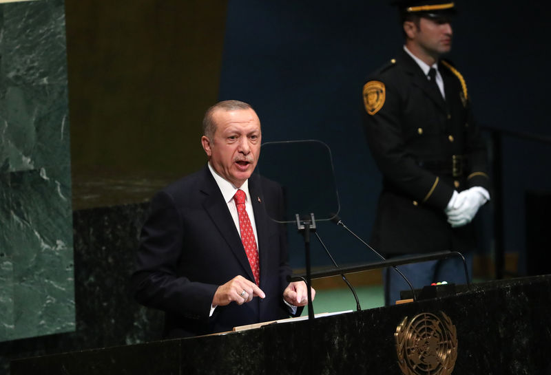 © Reuters. Turkey's President Recep Tayyip Erdogan addresses the United Nations General Assembly in New York