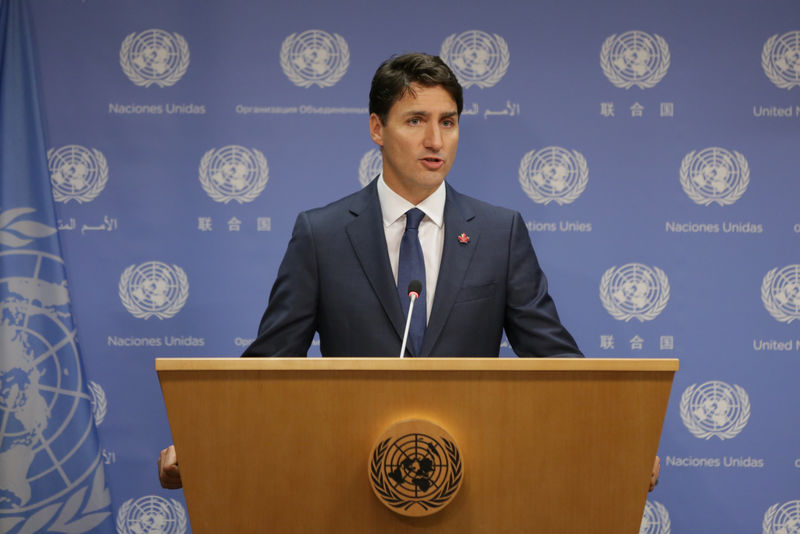 © Reuters. Canadian Prime Minister, Justin Trudeau, speaks during a news conference at U.N. headquarters during the General Assembly of the United Nations in New York