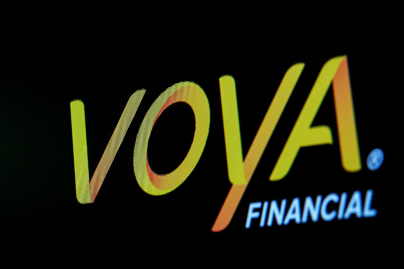 © Reuters. FILE PHOTO -  The Voya Financial Inc. logo is displayed on a screen on the floor of the NYSE in New York