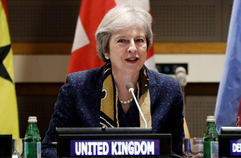 © Reuters. British Prime Minister Theresa May speaks at "Call to Invest" African roundtable Inc. on the sidelines of the 73rd session of the United Nations General Assembly at U.N. headquarters in New York