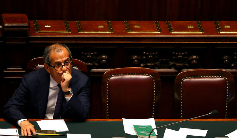 © Reuters. FILE PHOTO: Italian Economy Minister Giovanni Tria attends during his first session at the Lower House of the Parliament in Rome