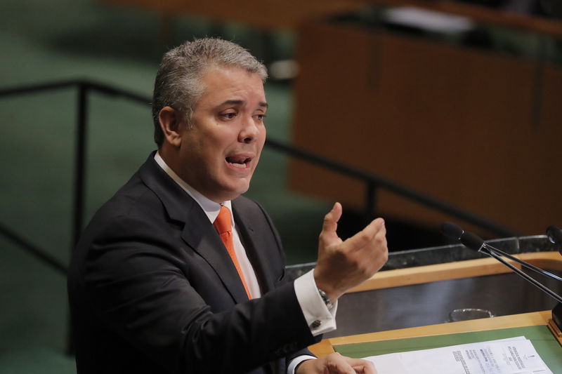 © Reuters. Presidente da Colômbia, Iván Duque, discursa para a Assembleia-Geral da ONU, em Nova York