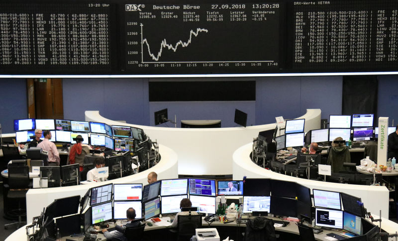 © Reuters. The German share price index DAX graph at the stock exchange in Frankfurt